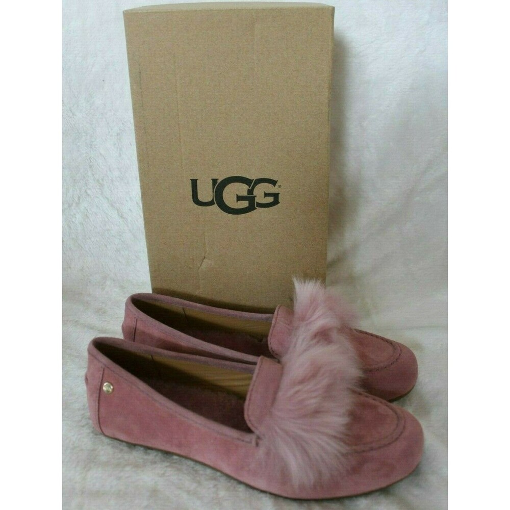 NIB UGG Kaley Wisp Pom Suede Shearling Flats Slippers Pink 6